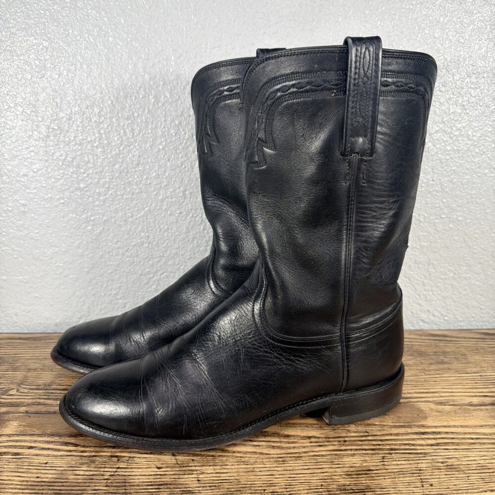 LUCCHESE 2000 Men’s Size 10 D BLACK CALF ROPER Cowboy Boots T0082 EUC